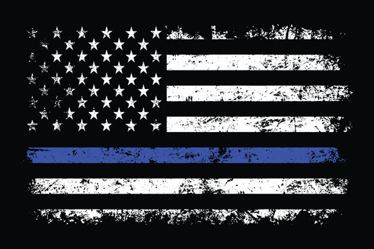 Thin Blue Line USA Flag. Vintage American Police Support Flag.