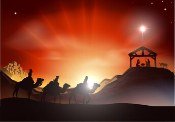 Fototapeta premium Traditional Christian Christmas Nativity scene with the three wise men
