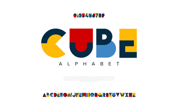 Cube abstract digital technology logo font alphabet. Minimal modern urban fonts for logo, brand etc. Typography typeface uppercase lowercase and number. vector illustration
