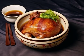 Taiwanese traditional food pork knuckle in a white bowl. Generative AI