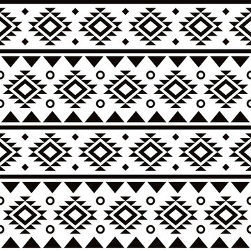 Aztec tribal geometric seamless vector pattern, Navajo abstract design in black and white

