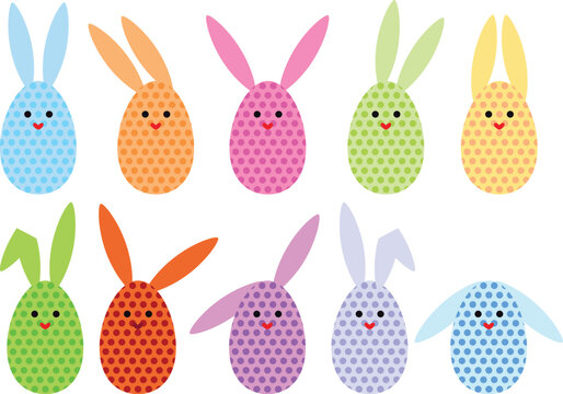 set of colorful easter egg bunnies, vector illustration