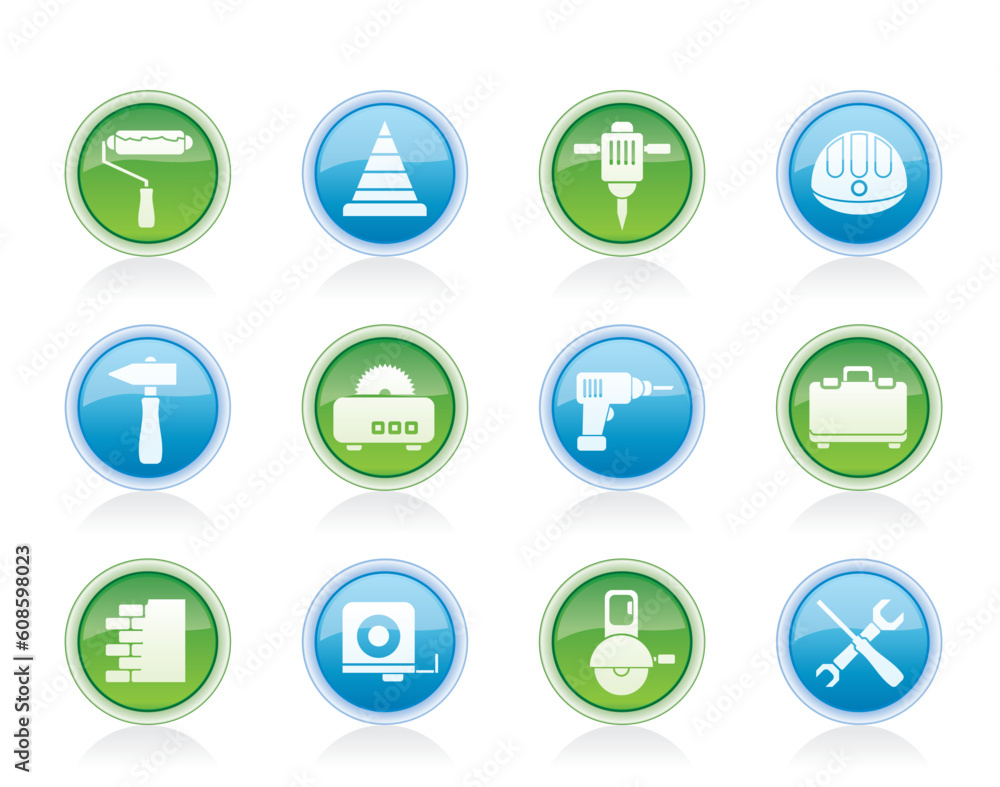 Poster building and construction tools icons - vector icon set