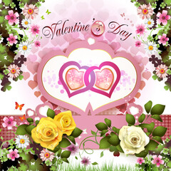 Valentine's day card with roses and butterflies