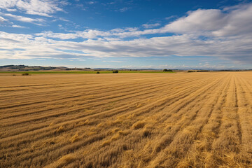 Fototapeta na wymiar Golden wheat field and blue sky with cirrus clouds.