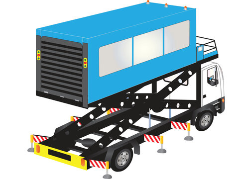 A Blue Airport Ambulift High Lift Truck isolated on White