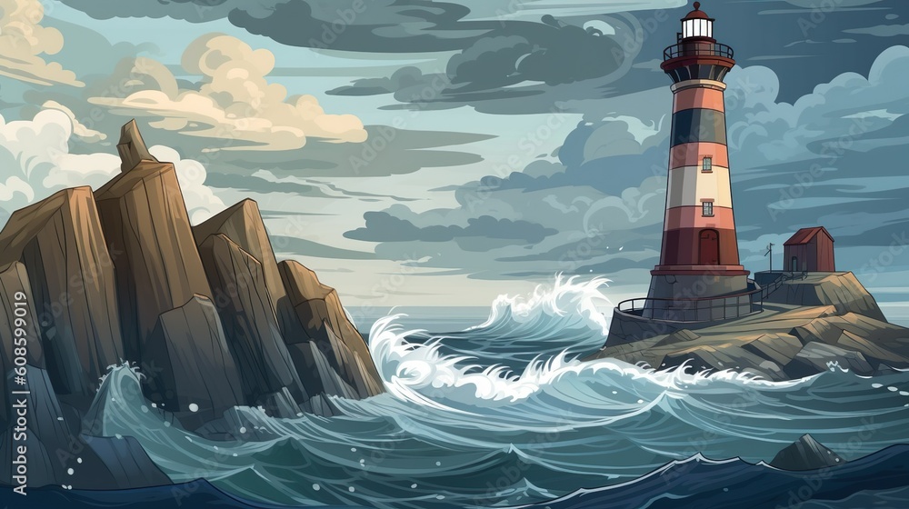 Poster background lighthouse. banner design highlighting an abstract background and a carefully rendered il