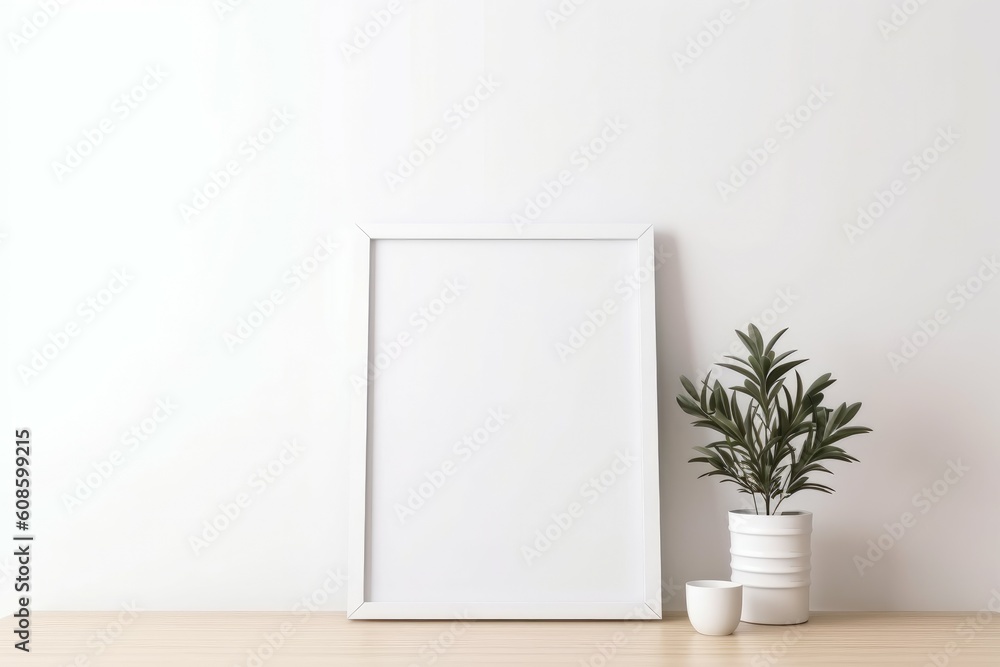 Poster mockup frame shelf background. generate ai