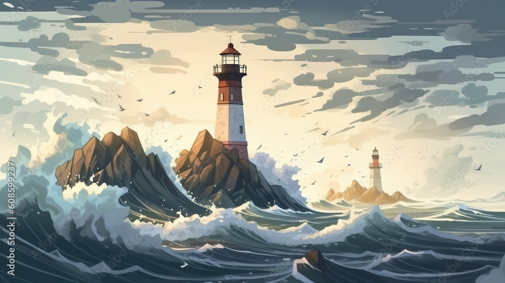 Poster background lighthouse. depiction of a lighthouse in a banner design, featuring an abstract backgroun
