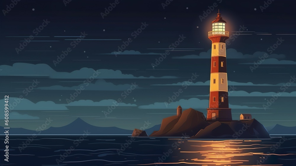 Poster background lighthouse at night. a captivating banner design with an abstract background featuring im