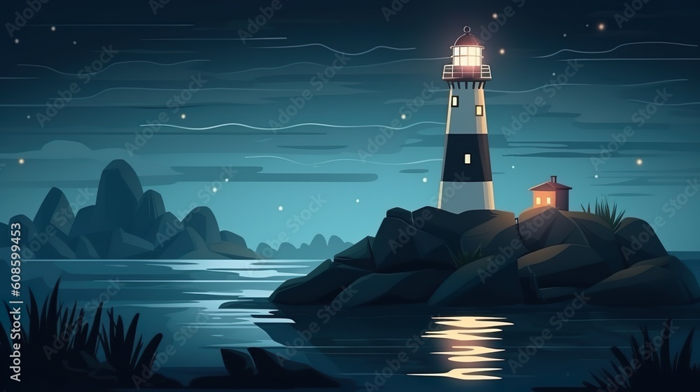 Poster background lighthouse at night. a captivating banner design with an abstract background, showcasing 