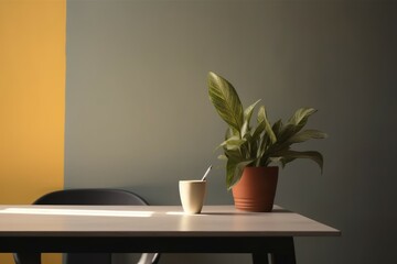 Office table plant kitchen. Generate Ai