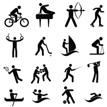 Sports and athletic icon set in black