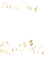 Obraz premium Euro dollar pound yen gold symbols flying money vector background. Payment pattern. Currency icons
