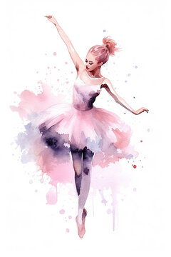 Ballerina girl dancing watercolor clipart cute isolated on white background