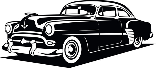 classic fifties car icon in black and white