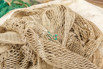Close-up details of boat and fishermen equipment, Close-up of a fisher net