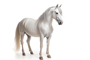 Naklejka na ściany i meble White-gray beautiful horse on a white background. Generative AI