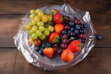Plate fruits berries pack. Generate AI