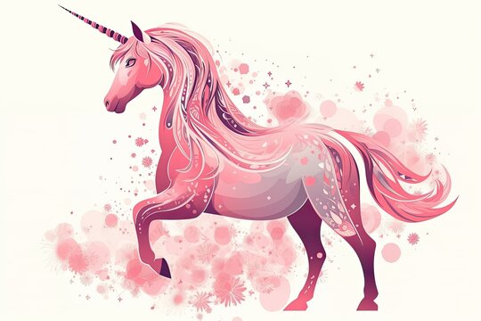 Illustration of magical fabulous pink unicorn. Generative AI