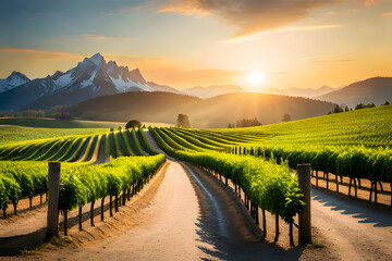 vineyard at sunset