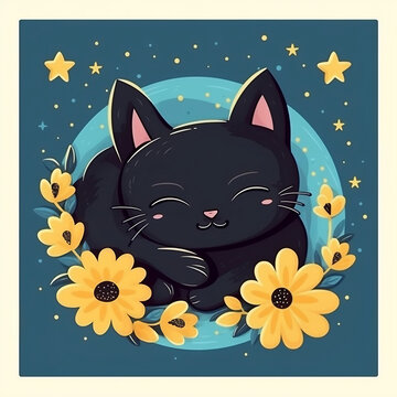 smile black cat with a flower
generative ai