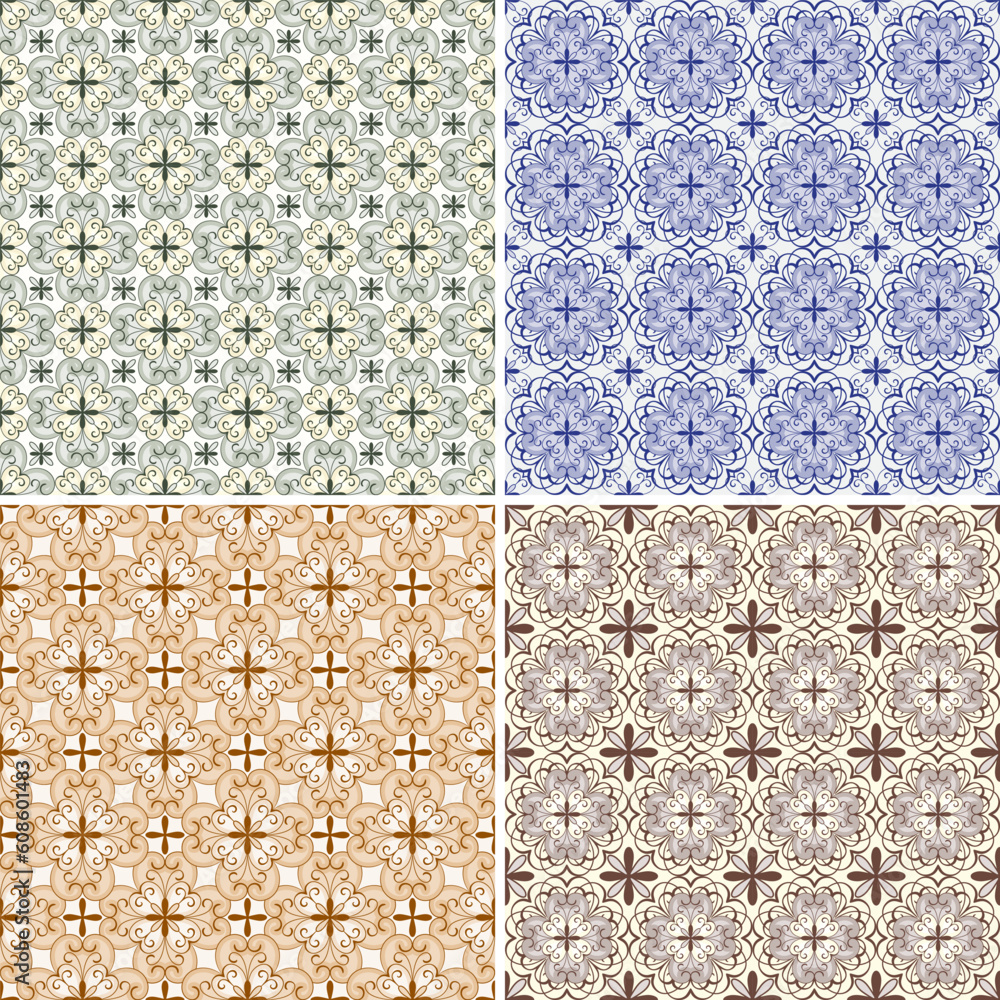 Poster set with four vector seamless floral spring patterns