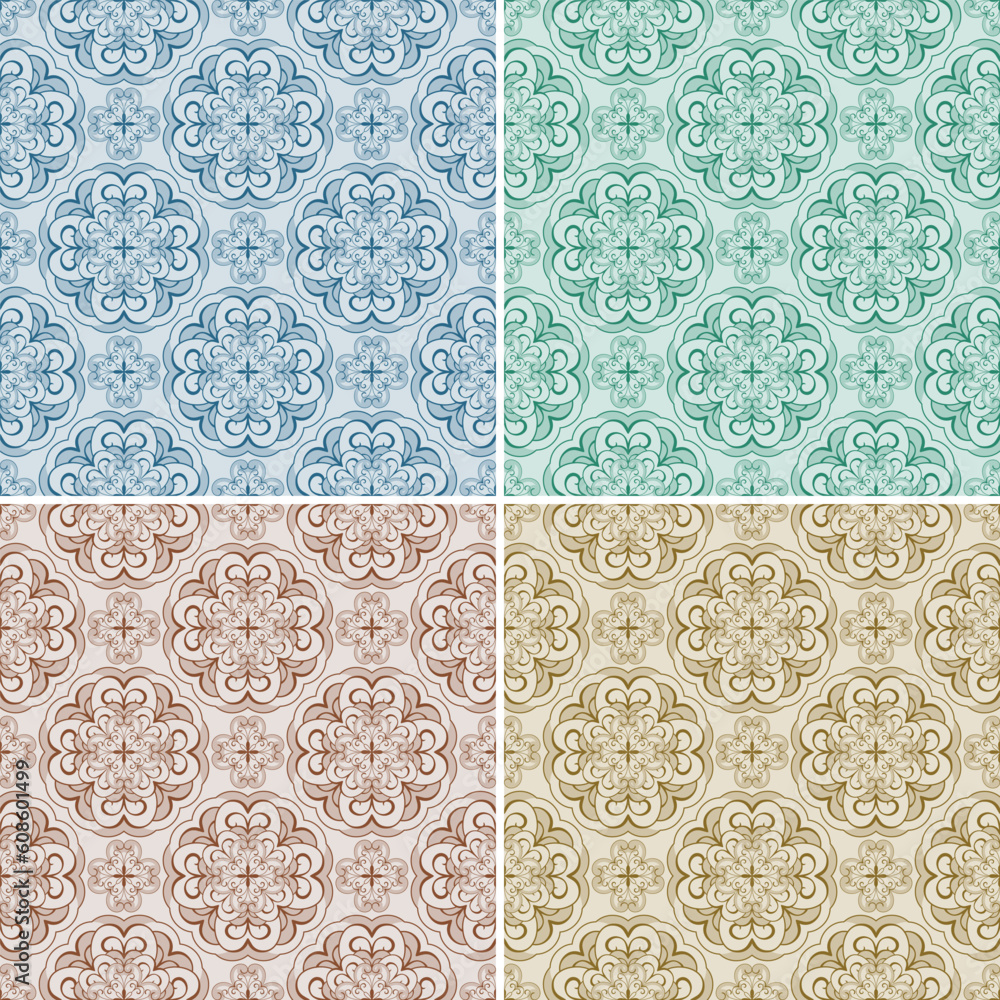 Poster set with four vector seamless floral spring patterns