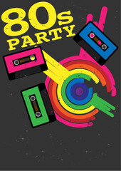 Retro Poster - 80s Party Flyer With Audio Cassette Tape