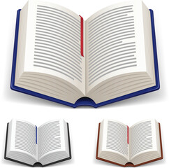 Open Books With Red and Blue Bookmark on White Background