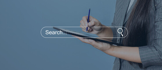 SEO, Search Engine Optimization concept. Young men use smartphones to find what they are interested...