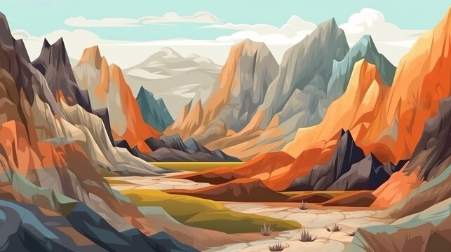 Abstract Background Colorful Mountains. A Vibrant Banner Design With An Abstract Background, Showcasing A Beautifully Illustrated  Image Of Colorful Mountains. Generative AI.