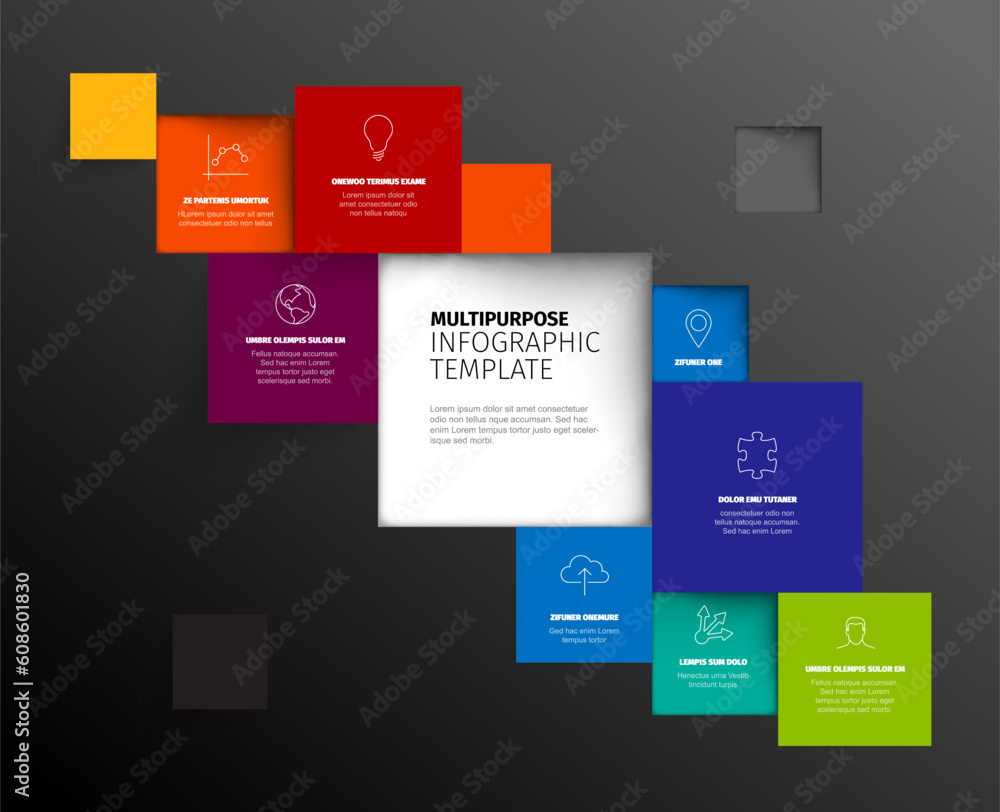 Poster vector dark diagonal minimalist colorful infographic template made from squares
