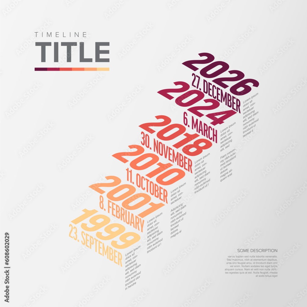 Poster vector isometry infographic typography timeline report template with red years