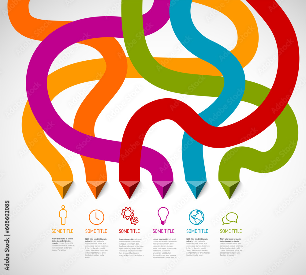 Poster simple infographic with six element option items and thick lines