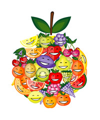 Fototapeta na wymiar Funny fruit characters smiling together, apple shape for your design