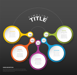 Six dark circle steps process infographic with icons and description