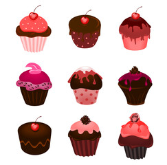Illustration of different kind of sweet cupcakes