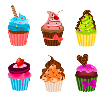 Illustration of different kind of sweet cupcakes