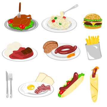 Illustration of different kind of food with white background