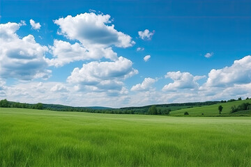 Green Farm Skyline Under Blue Sky and White Clouds