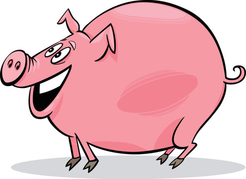 cartoon humorous illustration of funny farm pig