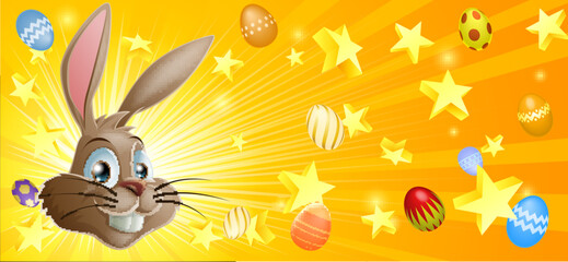 Easter background with Easter bunny stars and Easter eggs