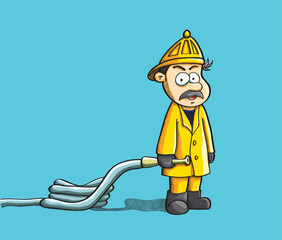Naklejka premium cartoon illustration of fireman holding the hose