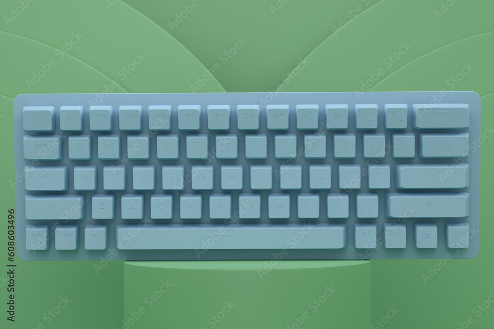 Aufkleber realistic computer keyboard on cylinder podium with step on monochrome