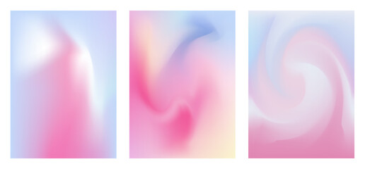 Fototapeta premium Set of gradient backgrounds. Iridescent graphic template for flyer, poster, banner, mobile app. Vibrant minimal hologram gradient. Vector