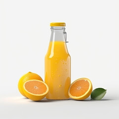 Glass bottle of orange juice. Mockup isolated on white background. Generated Ai.