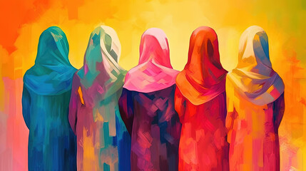 Abstract scene with woman wearing hijab