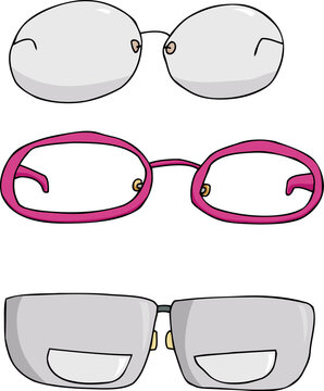 Three types of eyeglasses cartoons over white background