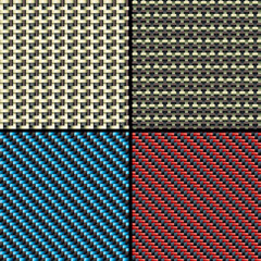 Set of four carbon fiber,  kevlar and decorative fabric seamless patterns. Vector Illustration